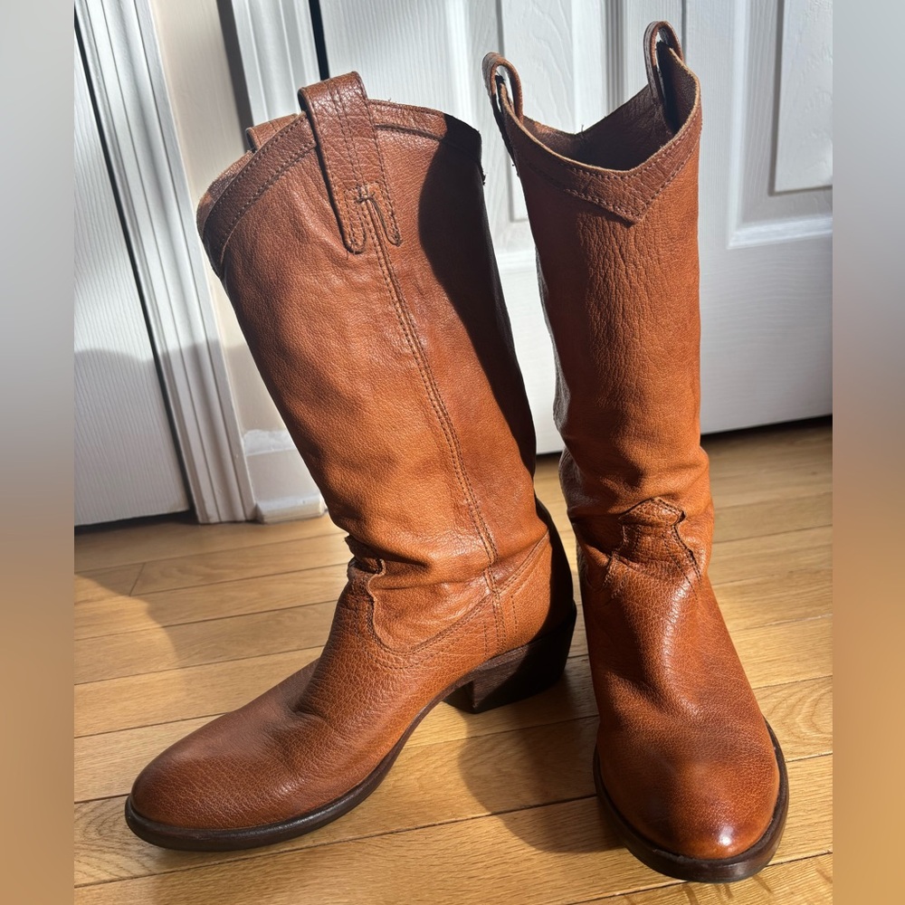 Frye Cognac Leather Heeled Boots